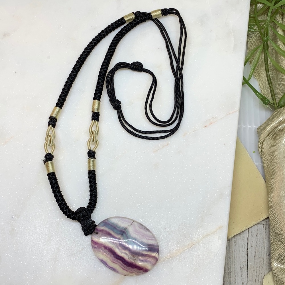 Polished Flourite Pendant Necklace on Silk Cord - Picture 7 of 8